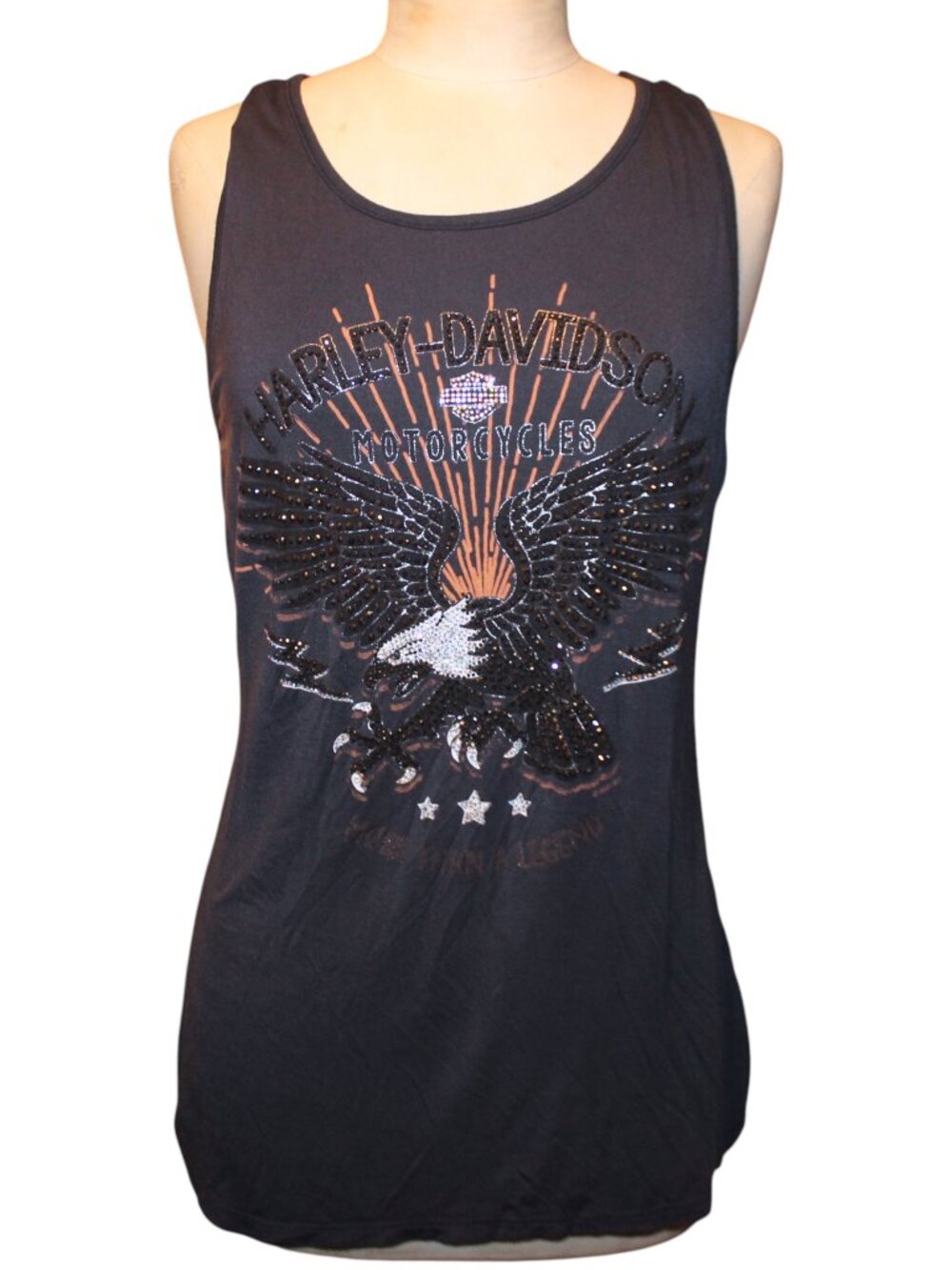 Harley Davidson Rhinestone Eagle Tank Top M Black Graphic Biker Core Stretchy